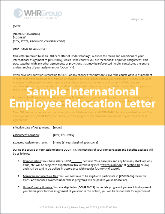 Sample International Employee Relocation Letter