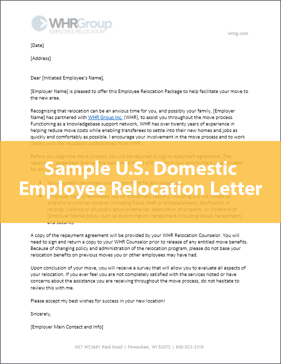 Sample US Domestic Employee Relocation Letter
