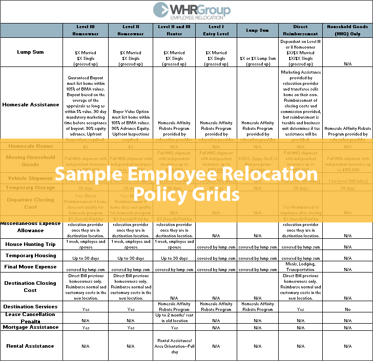 Sample Employee Relocation Policy Grid