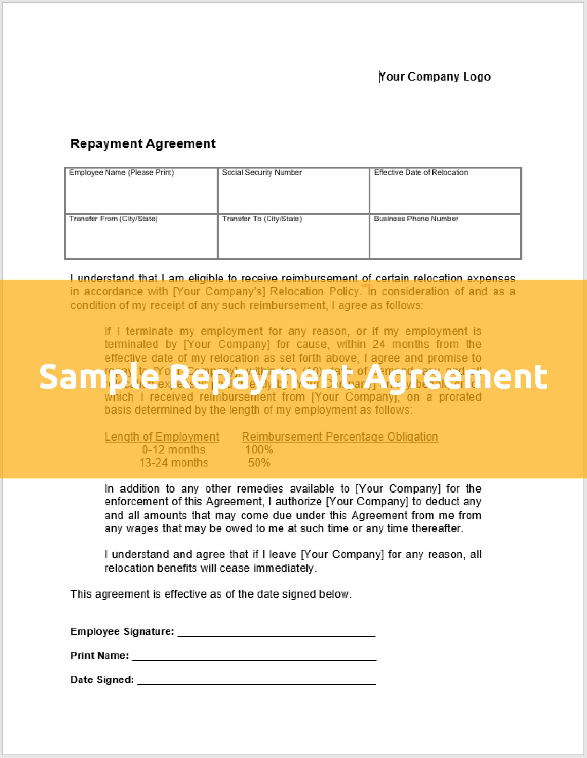 Sample Relocation Repayment Agreement