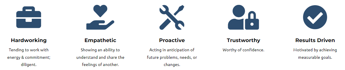 WHR Global Core Values include hardworking, empathetic, proactive, trustworthy and results driven